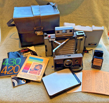 Vintage Polaroid 420 Camera Kit w/ Flash, Manuals, Case, Extras NICE - Untested