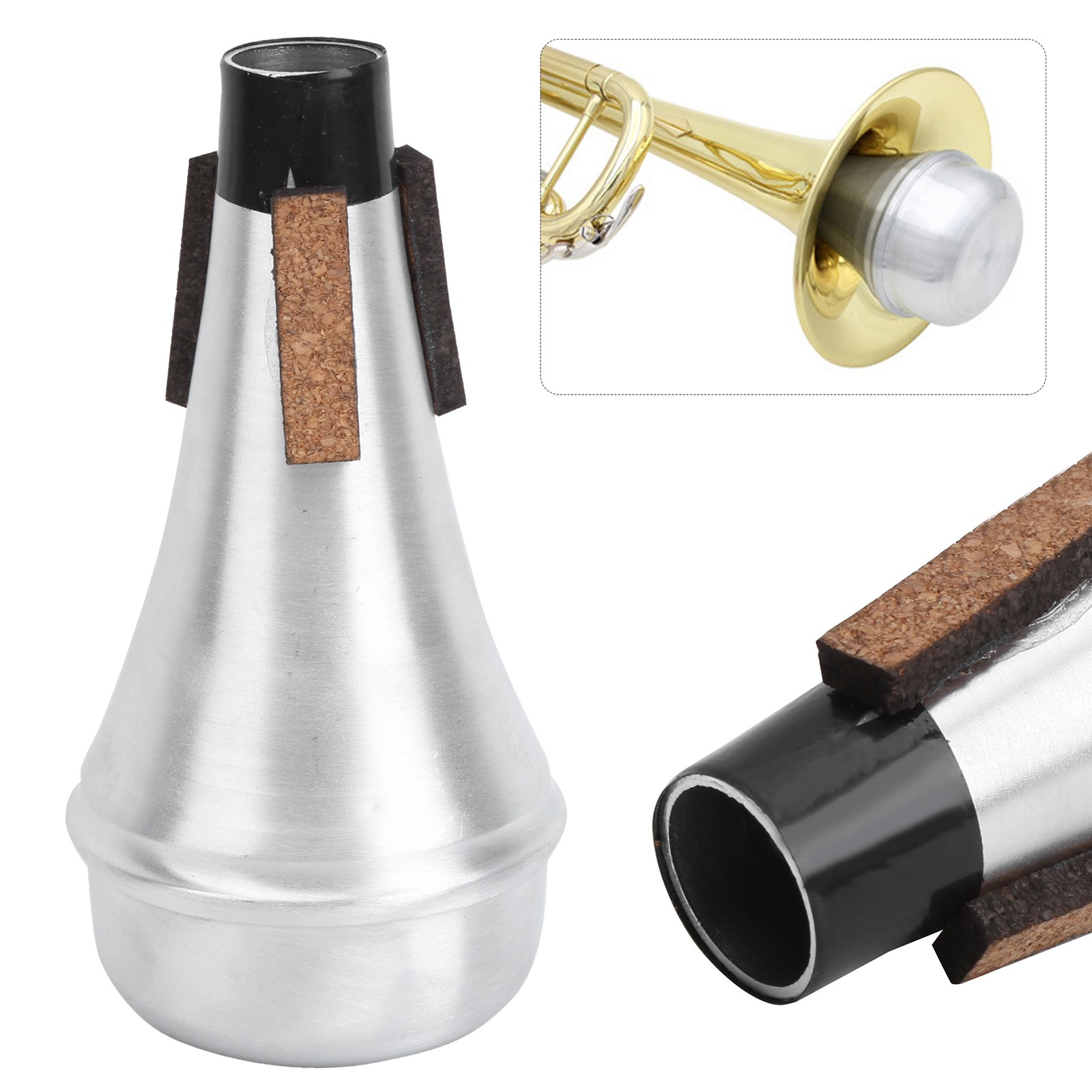 Trumpet Mute Straight Beginner Practice Silencer Aluminum Alloy M25 Silver S.