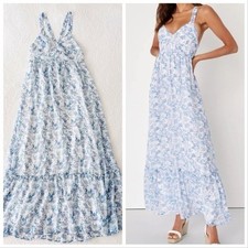Lulu's My Love Story White Floral Print Tie-Back Maxi Dress boho cottage size M