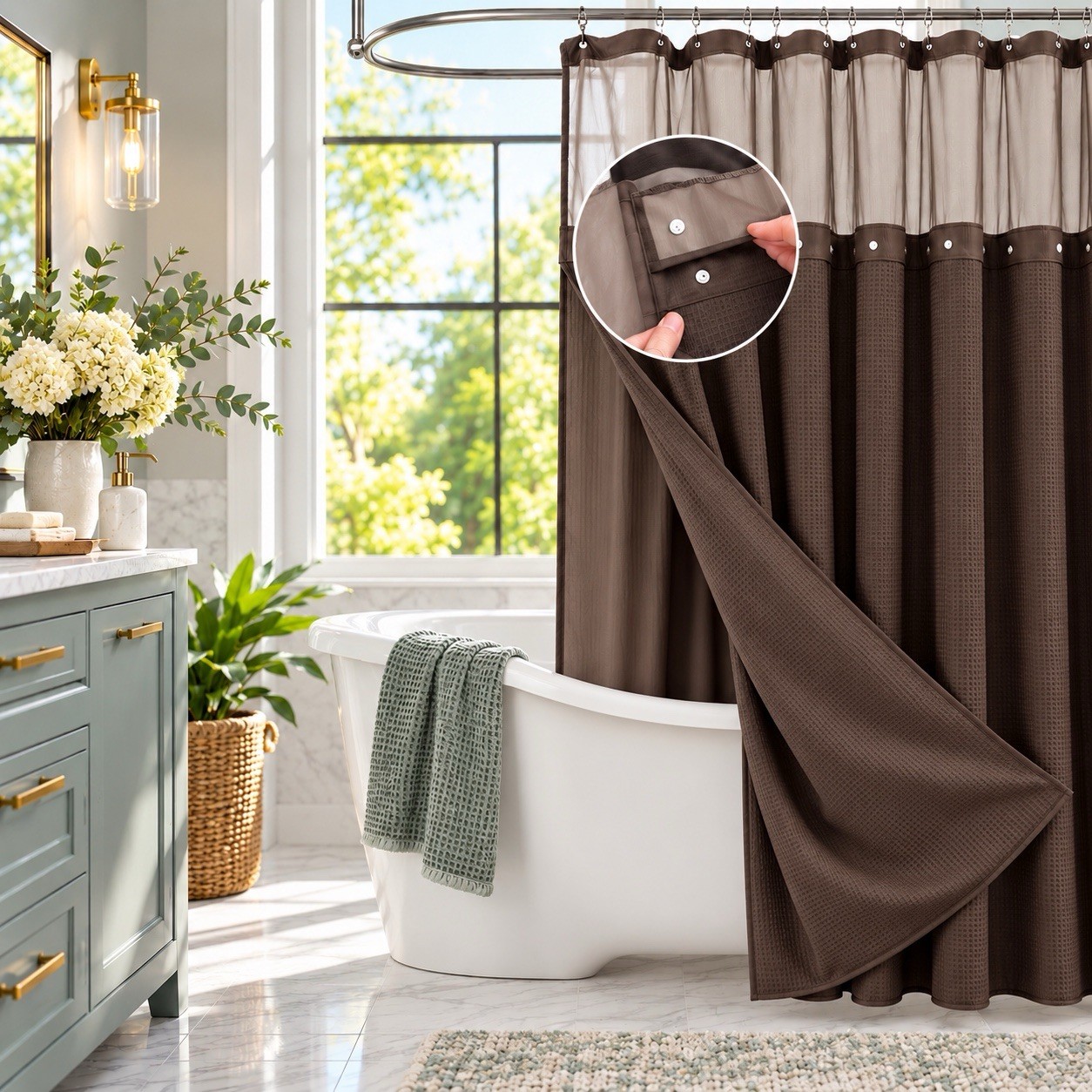Dainty Home SPA 251 Hotel Shower Curtain 2-Pc Detachable Liner Brown 72x72, photo 1