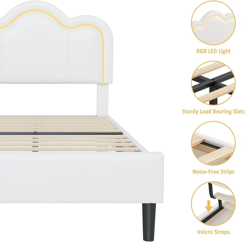 39*78.7*46" Twin Upholstered Bed Frame Adjustable Bear Headboard Kids Bed Beige - Image 2 of 4