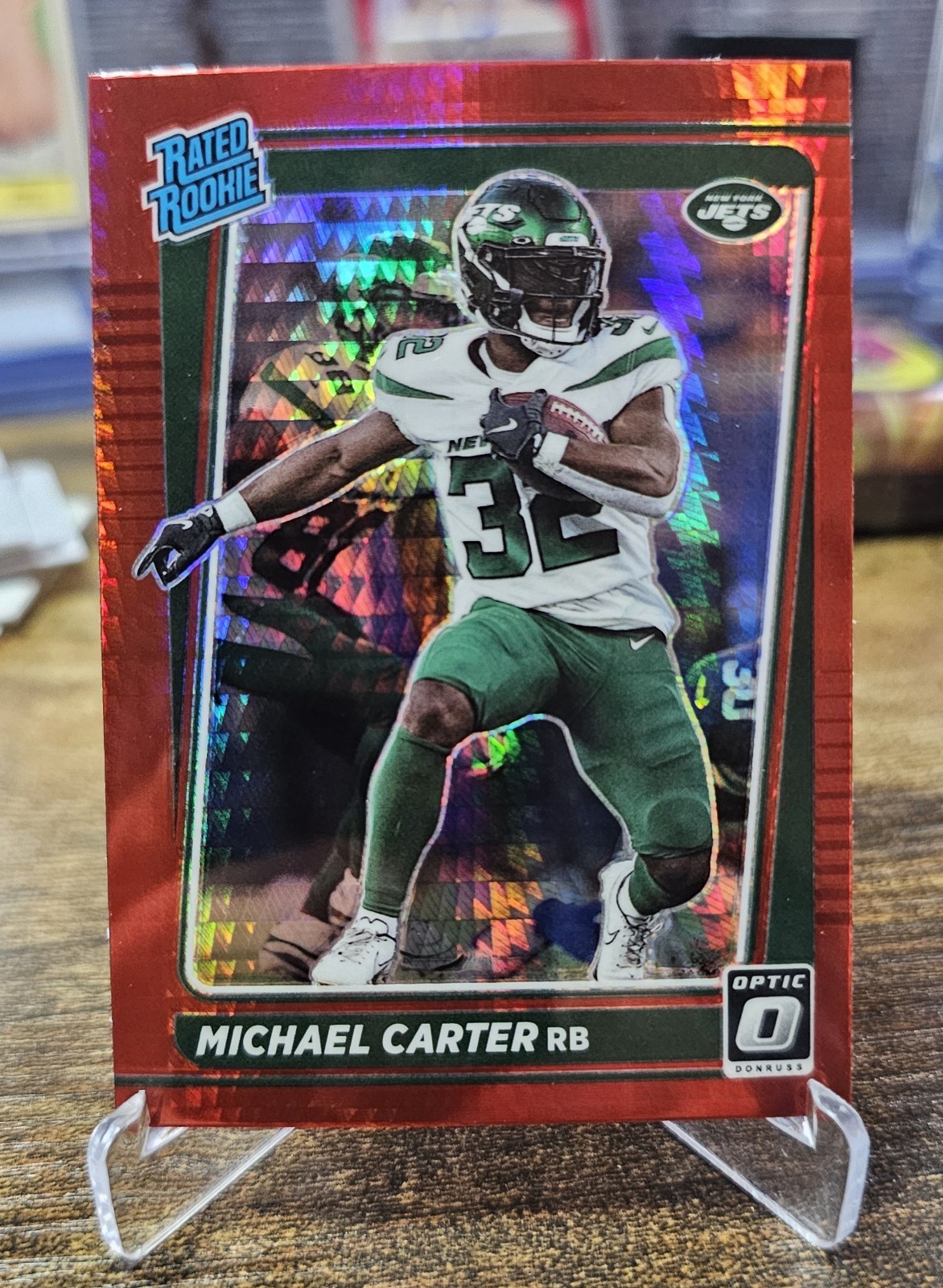 2021 Panini Donruss Optic - Rated Rookie Michael Carter #235 Red Mojo Prizm (RC)