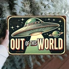 Vintage UFO Tin Metal Sign Wall Art Retro Out of This World 8x12