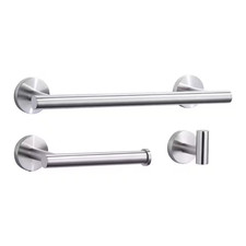 3-Piece Bath Hardware Set with Towel Bar, Toilet Paper Holder, and Robe Hook, Wa