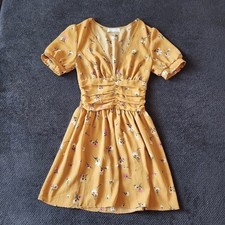 Urban Outfitters Mustard Emmy Ruched Floral Print Short Sleeve Dress size XS
