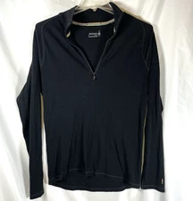 SmartWool Shirt Mens Large Black Merino Wool Baselayer Pullover Quarter Zip Ski