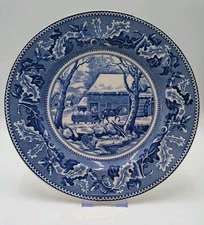 Johnson Brothers Frozen Up Historic America Blue Dinner Plate Thanksgiving 10.5”