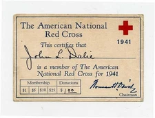 American National Red Cross Membership Card & 1941 Calendar 