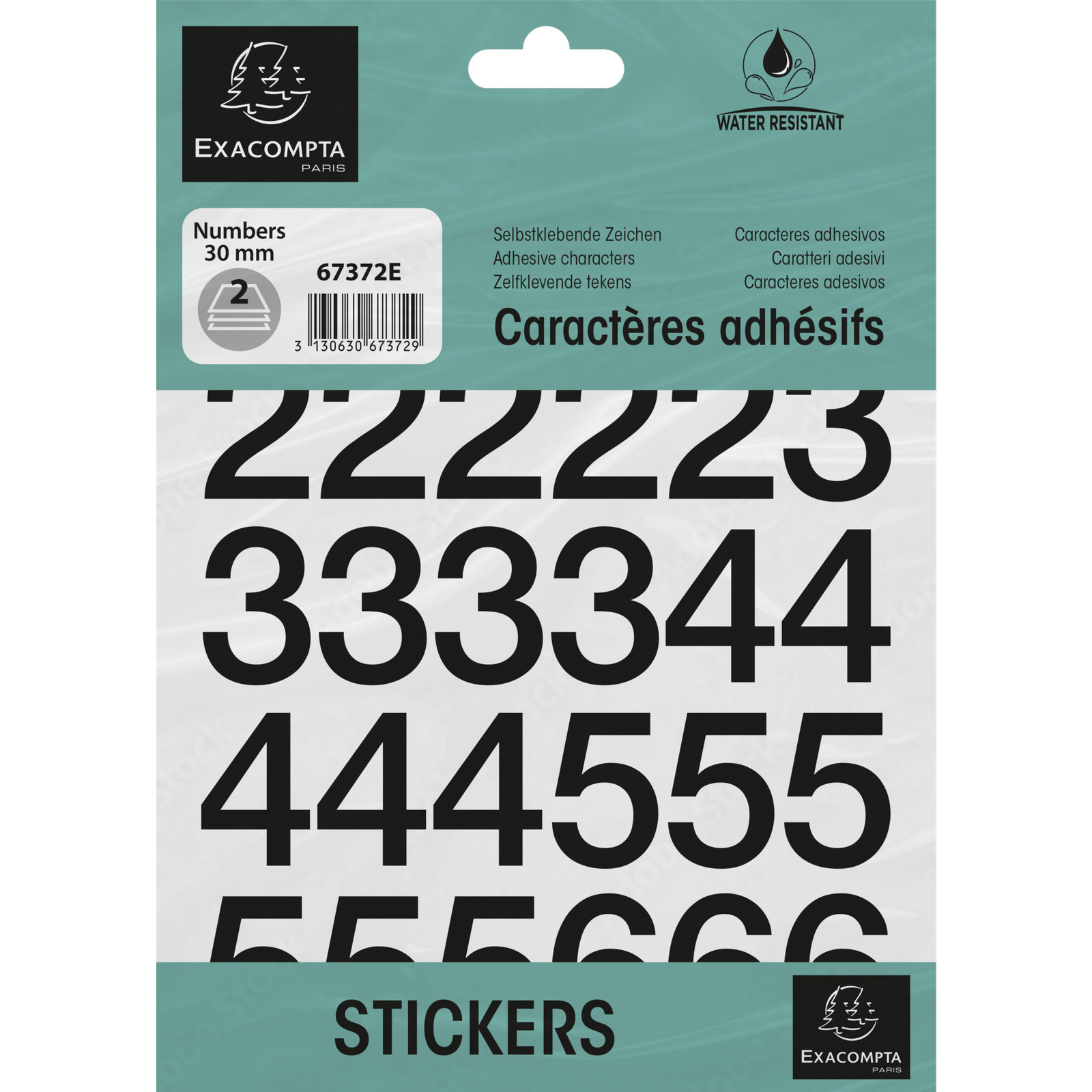 Chiffres adhésifs noirs Exacompta 30 mm, lot de 10 pochettes de 0 à 9 pour marquage