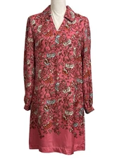 LILLY PULITZER Pink Floral 100% Silk Long Sleeve Side Zip Dress Women’s Size 8