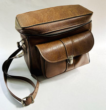Vintage Retro Style Brown Faux Leather Camera Bag w- Shoulder Strap Front Pocket