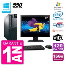 PC Lenovo M82 SFF Ecran 27" G2020 RAM 16Go SSD 120Go Graveur DVD Wifi W7