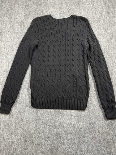 Vintage Ralph Lauren Cable Knit Cotton Sweater Crewneck Black Logo Large - Picture 3 of 9