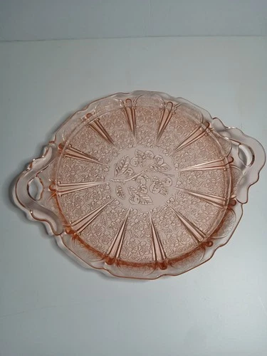 Jeannette Glass Company Pink Depression Glass Tray Cherry Blossom Pattern. 1930s