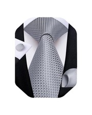Mens Solid Color Tie And Pocket Square Set Woven Silk Necktie Handkerchief
