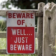 Vintage Metal Tin Signs Beware Of Well Funny Warning Wall Decor Indoor/Outdoor