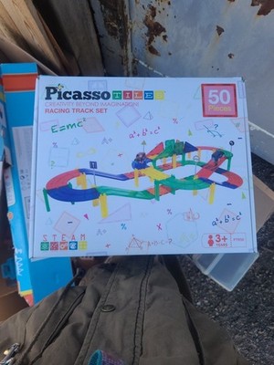 PicassoTiles 50 Piece Racecar Track Magnetic Building Block Magnet Tiles Toy Kit