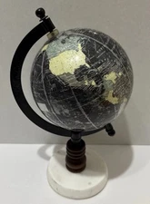 Vintage Desk World Globe Marble Wood Base Y2K Luxurious 9.5” By Vatican Homes