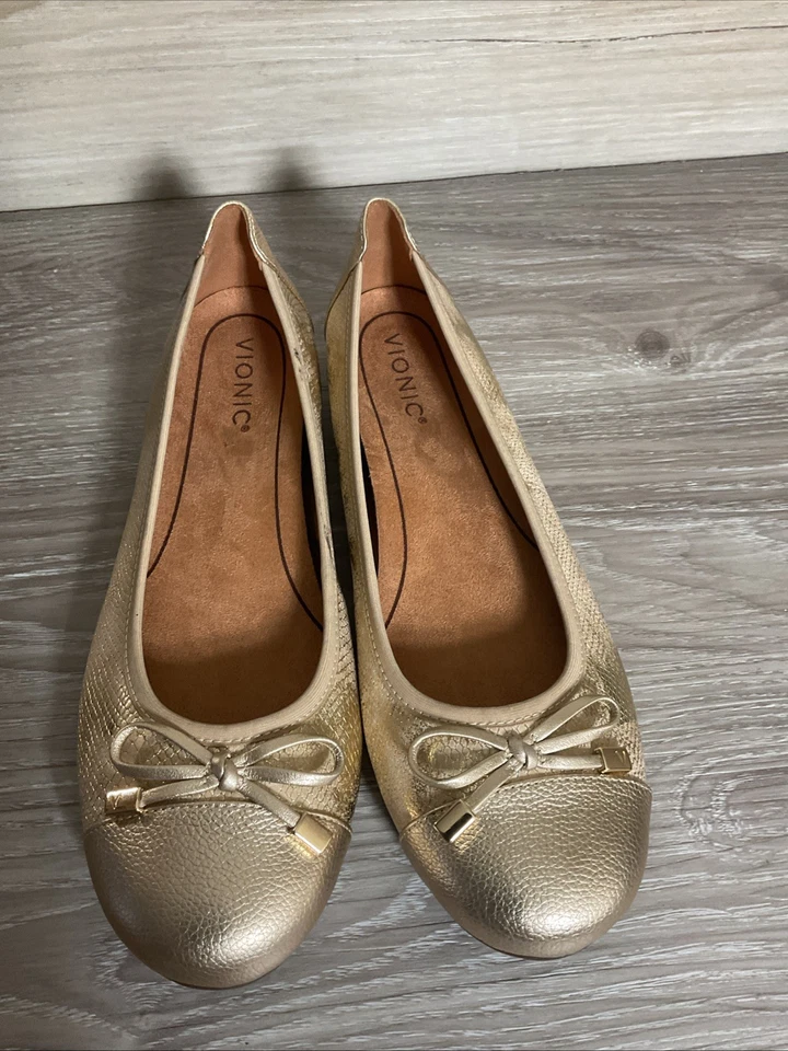 Vionic MINNA Gold Metallic Snake Ballet Flats Cap Toe Comfort 9.5 Leather - Image 4 of 4