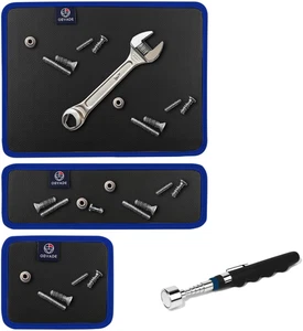 Jeu de tapis d'outils magnétiques, 4 Kit de tapis d'outils avec outil de ramassage télescoping 40LB S