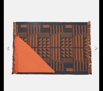 New 12pc Placemat Napkin Set 6 Mats 6 Napkins Navy Blue/orange 100% Cotton