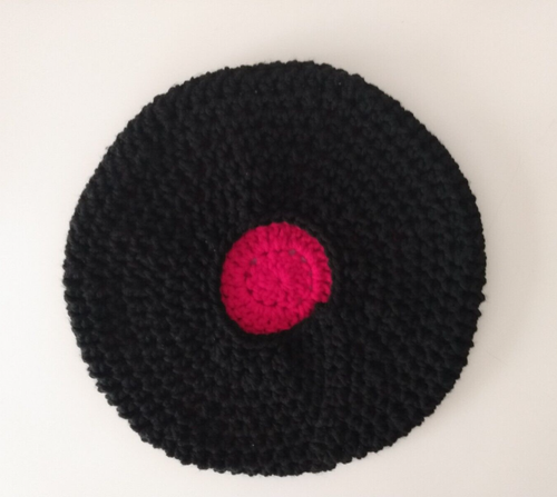 Serenity and Luxe | Black &Red Crochet Crown Beret Tam | SMALL - Picture 3 of 3