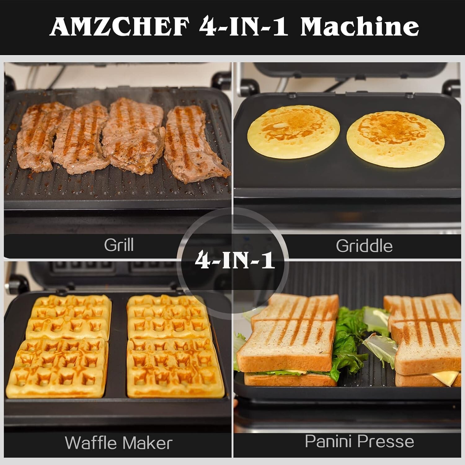 AMZCHEF 4IN1 Grill Machine Electric Grill, Griddle, Panini Presse