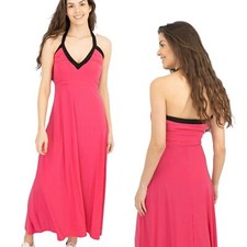Karen Millen Womens Dress Pink Black Halter Neck Green Maxi Long A-Line Summer