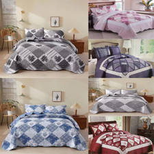 Patchwork Vintage Quilted Bedspread 3 Piece Quilt Bed Comfort Set King 230x250cm