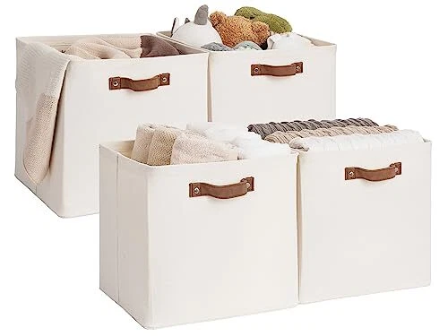 StorageWorks Fabric Storage Bins with Lids, Foldable Storage Boxes