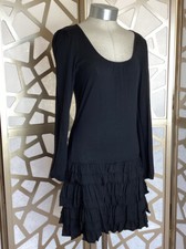 Express Dress Sz S Little Black Dress Scoop Neck Long Sleeves Ruffles Above Knee