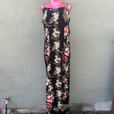 Iolani Hawaii Dress Spaghetti Strap Long Maxi Floral Black Hawaiian Aloha L
