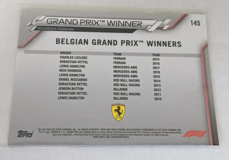 2020 Topps Chrome Formula 1 #145 Charles Leclerc Belgian GP Winner - Image 2 of 2
