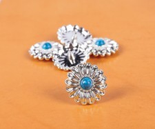 10PC 30X30MM Silver Plated Flower Turquoise Screwback Leathercraft Concho Button