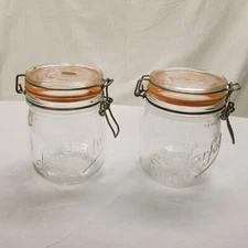 2 Glass Canisters w/Hinged Lids ARC France .75L  Le Parfait jars Vintage 70s