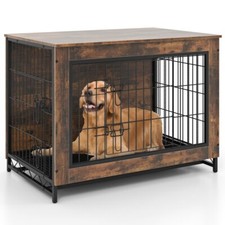 Dog Crate Kennel Cage Pull-out Tray Table Pet Furniture W/ Double Lockable Doors