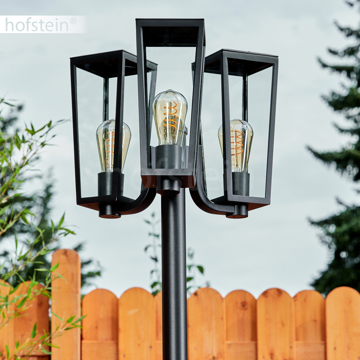 Lampada da terra per esterno con 3 luci in vetro nero foto 2