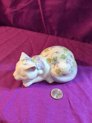Andrea by Sadak Ceramic Cat Figure, White Purple Violet Pattern 