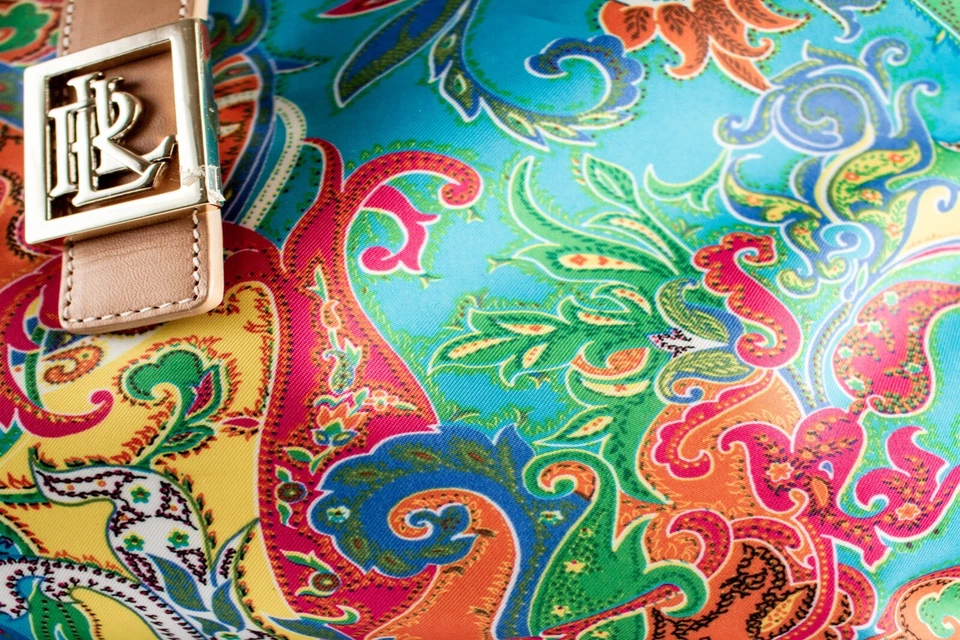 Nuevo bolso de mano Ralph Lauren amarillo turquesa floral cachemira para mujer Foto 4 de 4