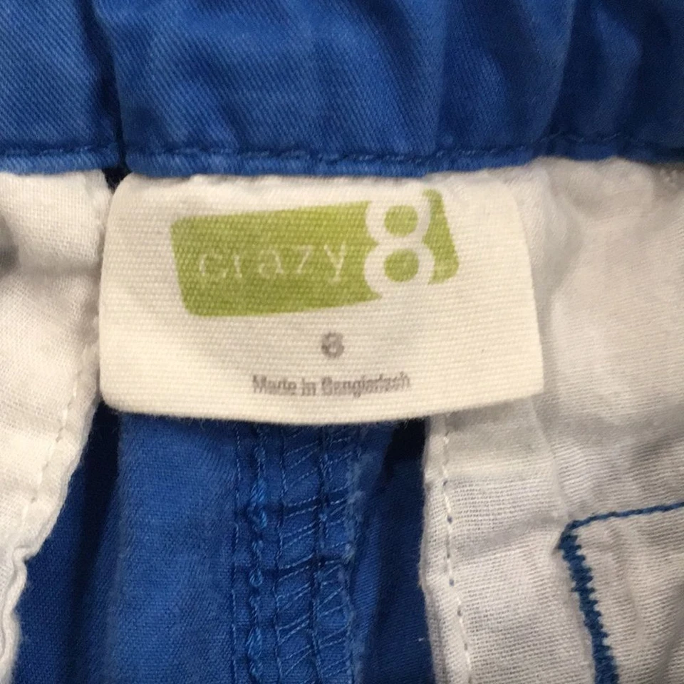 Pantalones Cortos Crazy 8 Niños Talla 6 Azul Chino Frente Plano Cintura Ajustable 100% Algodón Foto 3 de 4
