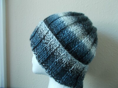 Hand knitted cozy and warm beanie/hat, gradient gray/white  display picture 2