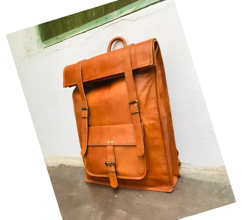 New Satchel Brown Messenger Shoulder Leather Backpack Bag Genuine Rucksack