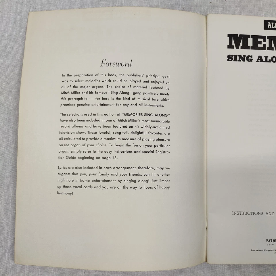 Raro 1964 Antigo MEMÓRIAS CANTAM JUNTO COM MITCH por Jimmy Carroll ORGAN Livro de Canções - Imagem 3 de 4