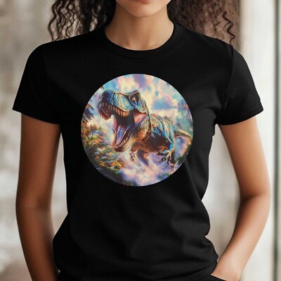 Frauen T-Shirt T-Rex Holografisch  Motiv Baumwolle Größe S bis 3XL