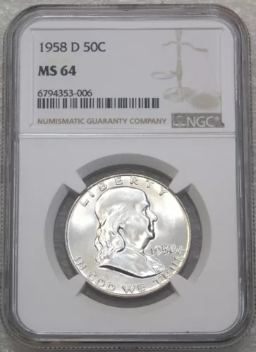 1958-D Franklin Half Dollar NGC MS64 Frosty Luster New Holder #U36L