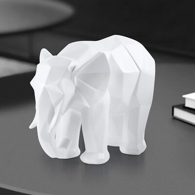 White Elephant Figurine Elephant Statue Decor, Modern Geometry Elephant Statu...