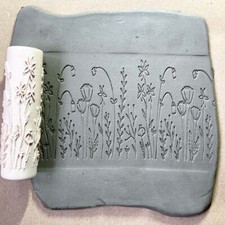 90mm Clay Roller Grasses and Flowers outline - repeat meadowline pattern 1