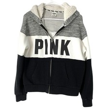Victorias Secret Pink Full Zip Sweatshirt Color Block Sherpa Size Small 5379