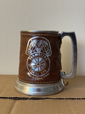 Teamsters Local 879 Mar 22nd 1969 Metal Leather Wrapped Mug Jimmy Hoffa Era