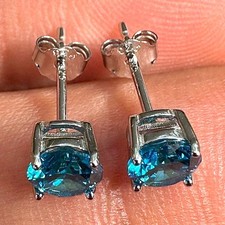 Heart Stud Earrings 5mm 925 Sterling Silver CZ Blue Topaz Color